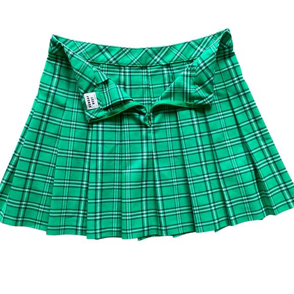 Sunday Best Kelly Green Pleated Plaid Mini Skirt Sz 12 School Girl Old Money - Picture 5 of 9